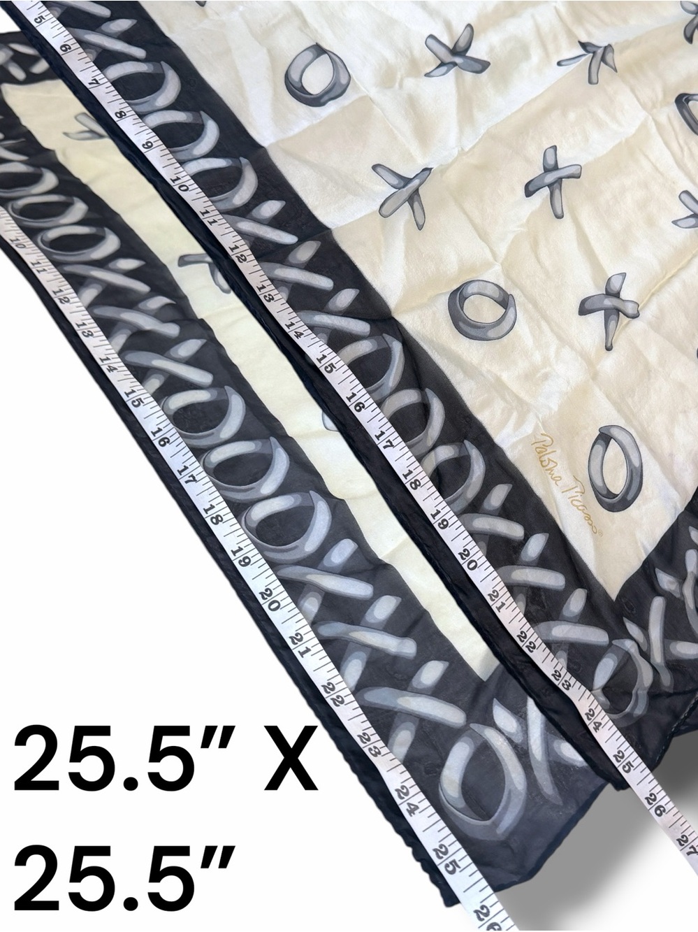 Vintage Paloma Picasso XOXO Silk Scarf Black Beige Hugs & Kisses Italy - Picture 12 of 16